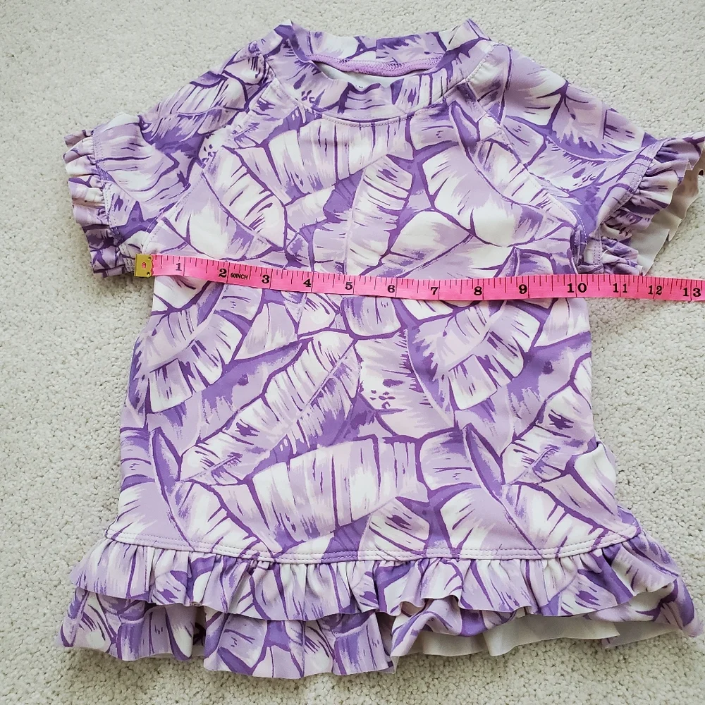 Janie and Jack Palm Girls Purple Leaf Ruffle Trim Rash Guard Swim Top sz6